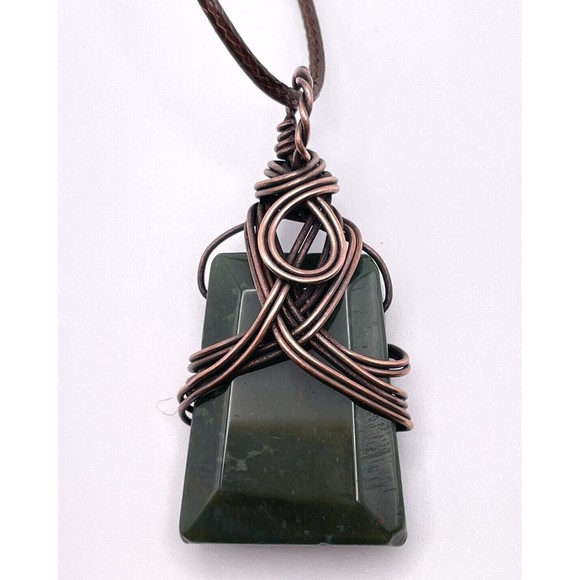 Unbranded Jewelry - Artisan Copper Wire Wrapped Green Rhyolite Triangle Stone Boho Pendant Necklace